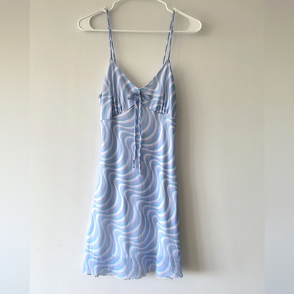 Baby Blue, White, & Lavender Sheer Babydoll Lettuce Trim Midi Dress Size M - Picture 1 of 12